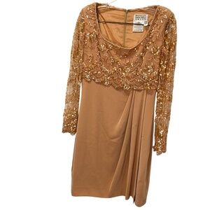 Badgley Mischka Champagne Beige Beaded Sparkly Dress 4